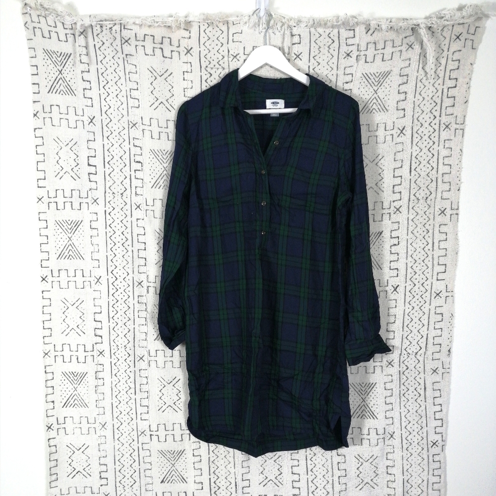 Old Navy Tartan Plaid Long Sleeve Tunic Shirt Medium